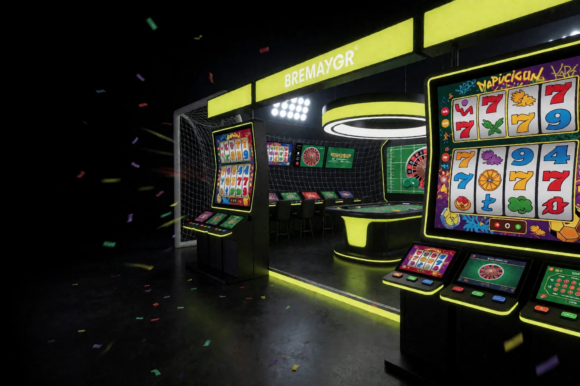 Dunkle Zoccer Spiele-Lobby mit Bereichen f&uuml;r Slots, Live Casino, Tischspiele und Instant Games