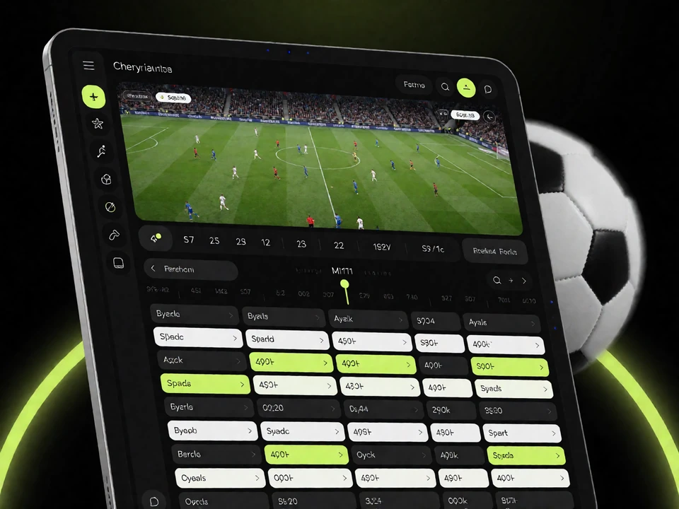 Tablet mit Live-Wettansicht eines Fu&szlig;ballspiels samt Spielstand, Ereignissen und Quotenraster im Zoccer Sportwettenbereich