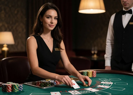 Live-Dealerin am Blackjack-Tisch im Studio - Live Casino Deutschland Angebot bei Zoccer
