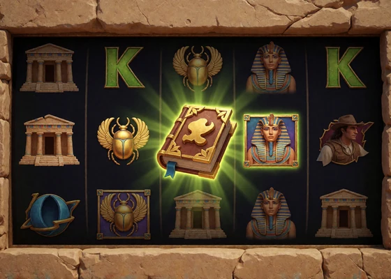 &Auml;gyptische Spielansicht von Book of Ra mit goldenem Buch im Zoccer Slot-Angebot