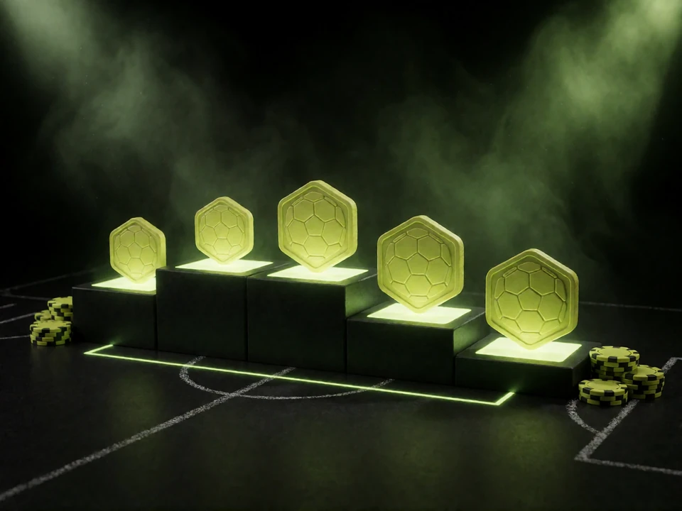 F&uuml;nfstufige VIP-Progression mit leuchtenden Loyalty-Token und Coins im Zoccer Casino VIP Club